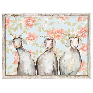 "Trio of Goats, Floral" Mini Framed Canvas Art by Eli Halpin