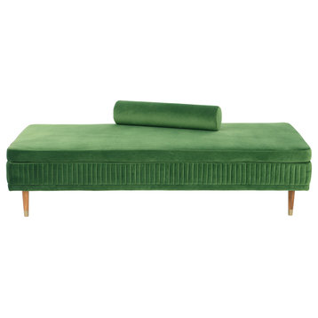 Velvet Upholstered Daybed With Wood Frame, Green