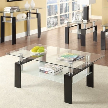 Bowery Hill Glass Top Contemporary Coffee Table in Black