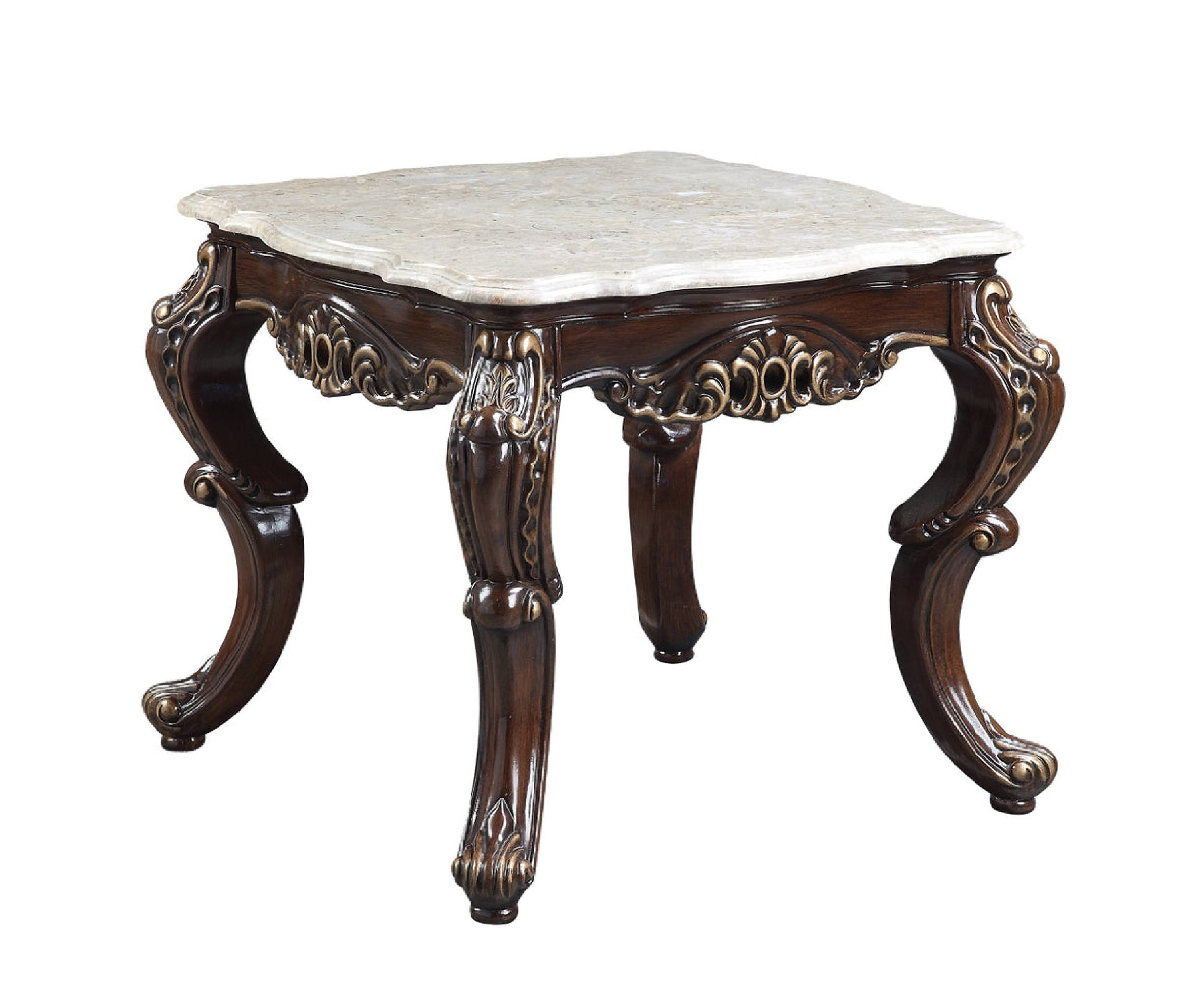 Benzara BM276299 Ben Marble End Table, Scrolled Details, Cabriole Legs ...