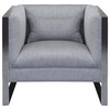 Royce Chair With Polished Stainless Steel and Gray Fabric