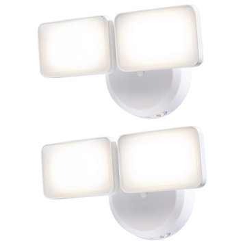 Outdoor LED Dual Head Wall Spot Lights (2 Pack) Dusk to Dawn, White Finish 6"H
