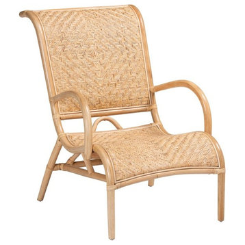 Modern Bohemian Accent Chair, Comfortable Natural Rattan Seat & Curved Armrests