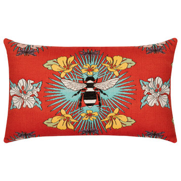 Tropical Bee Red Lumbar Indoor/Outdoor Performance Pillow, 12"x20"