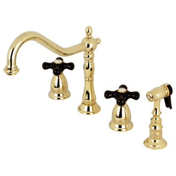 Kingston Brass Widespread Kitchen Faucet With Brass Sprayer, Polished Brass