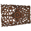 Wood Carved Wall Art Decor Panel 12"x17.5", Brown, Floral Motif F