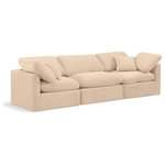 Meridian Furniture - Indulge Upholstered Modular Sofa, Beige, 3-Piece: 1 Armless Chair, 2 Corner Chair, Down Stuffed Velvet - Experience ultimate comfort and style with our beige velvet Indulge Sofa. The luxurious velvet will elevate the aesthetic of any room. This sofa provides ample space for you to relax while its modular build offers the option of unlimited configurations. Whether you're looking to add a stylish element to your living room or a comfortable seating option to your bedroom, this sofa is the perfect choice.