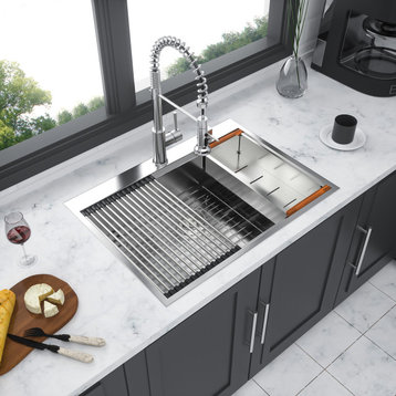 Stainless Steel 30 in. Single Bowl Drop-In Kitchen Sink with Workstation