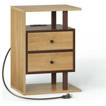 Gewnee Nightstand with Charging Station Bed Side Table