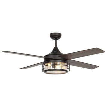 52 4-Blades Ceiling Fans with Frosted Glass Shade, Oil Rubbed Bronze