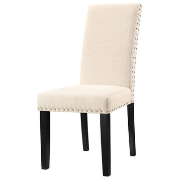 Set of 2 Dining Chair, Armless Design With Padded Seat & Nailhead Trim