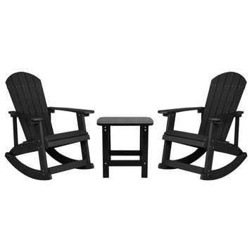 Savannah Set of 2 Outdoor Adirondack Rocking Chairs With Side Table, Black