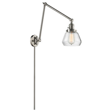 Fulton 1-Light LED Swing Arm Light, Brushed Satin Nickel, Glass: Clear