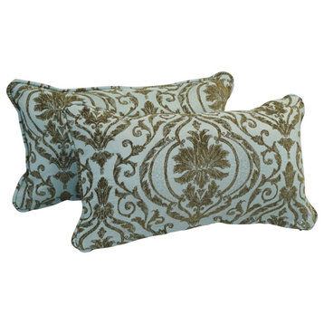 18" Double-Corded Jacquard Chenille Throw Pillows, Set of 2, Blue Damask