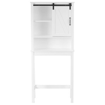 LuxenHome Farmhouse White MDF Wood Over-the-Toilet Space Saver Cabinet