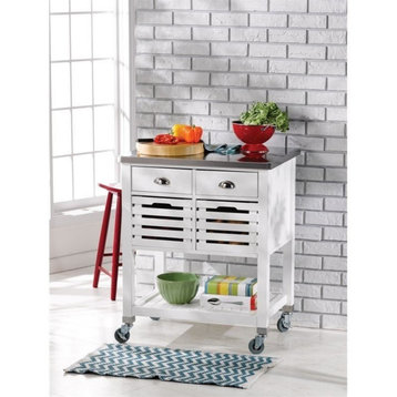 Linon Robbin Wood Rolling Kitchen Storage and Prep Cart in White