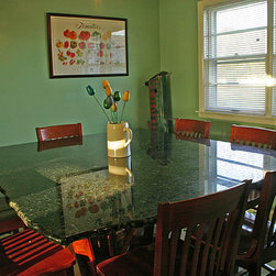 Square Cherry Timber Frame Dining Table with Granite Top - Dining Tables