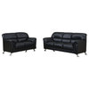 Global Furniture USA 9103 2-Piece PVC Living Room Set in Black with Chrome Legs