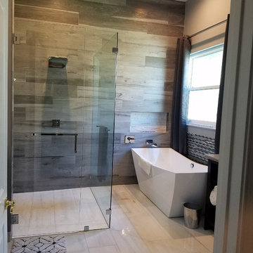 Master Bathroom Full Remodel Featuring Marble Floors and Countertops