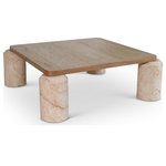 Meridian Furniture - Ferrara Genuine Marble and Solid Oak Wood Coffee Table, Beige - Enhance your living space with the Ferrara coffee table, featuring a solid black oak wood top and handcrafted sofito beige marble legs. This contemporary coffee table boasts a natural finish on the top, paired with the unique charm of genuine marble legs, making it a striking centerpiece for any room. Each piece is truly one-of-a-kind, reflecting the natural variations. Designed with precision and durability, the Art Deco style adds effortless elegance to any space, while fostering moments of connection.