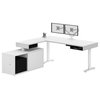 Height Adjustable L-Desk with Dual Monitor Arm in White and Black