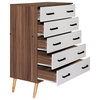 Better Home Products Eli Mid-Century Modern 5 Drawer Chest in Walnut & White