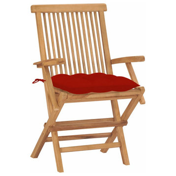 vidaXL 2x Solid Teak Wood Patio Chair with Red Cushions Garden Lounge Seat