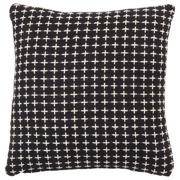 CrossThread Design Throw Pillow, Black, 18"x18", Down Filled