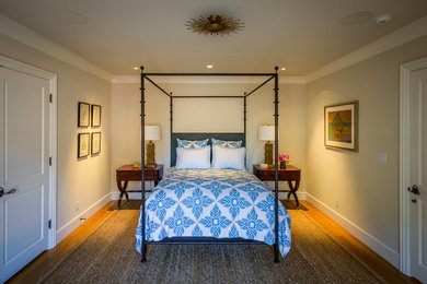 Inspiration for a mid-sized mediterranean guest carpeted bedroom remodel in San Francisco with blue walls and no fireplace