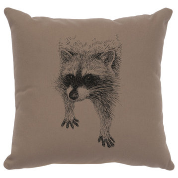 Image Pillow 16x16 Raccoon Cotton Taupe