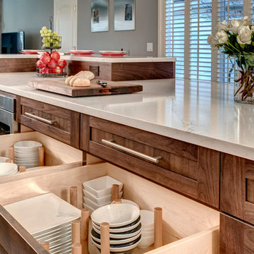 White Painted Cabinetry with Walnut island
