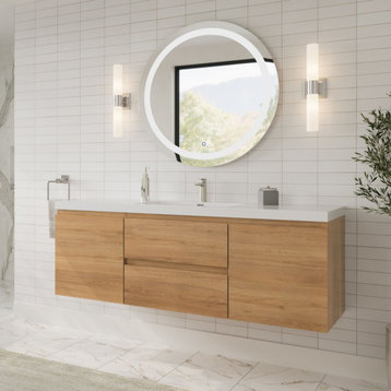 The Wynn Bath Vanity, Oak, 60", Single Sink, Wall Mount, Drawers/Doors