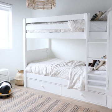 White Twin over Twin Bunk Bed with Straight Ladder and Storage