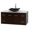 Centra 48" Espresso Bathroom Vanity White Stone Top, Arista Black Granite Sink