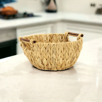 Laelia Woven Water Hyacinth Basket with Side Wood Handles