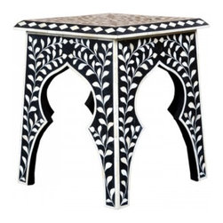 Moroccan Bone Inlay Stool - Side Tables And End Tables