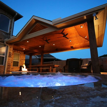 Patio Cover and Pool with Spa and Fire Feature in Long Meadow Farms, Richmond TX