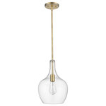 Lighting Favorites - 1 Light Modern Jar Clear Glass Kitchen Pendant in Aged Brass - Add a little industrial charm to your kitchen space with this 1-Light island pendant.  It shows off its simple streamlined silhouette and beautiful clear glass with 3 choices of rods to allow for adjustable height (includes 1 - 6", 1 - 12", 1-18" rod).  A beautiful aged brass finish completes the design, and will give an updated look to your favorite space.  This fixture is rated for damp location and requires 1 - 100 Watt Medium based bulb (not included) - LED compatible