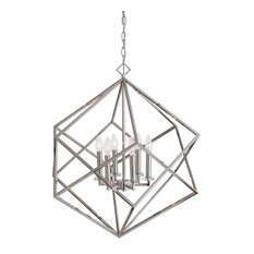 Mid Century Modern Interlocking Cubes Silver Pendant, 6 Light Chandelier Open