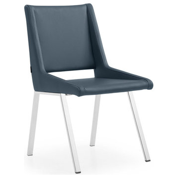 Modern Fiore Dining Chair in Midnight Blue Leatherette and Chrome
