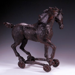 Bronze "HORSE ON WHEELS"  by Catherine Shinnick, 18x18x10 in - Sculptures
