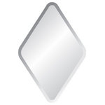 Spancraft - 22"x34" Diamond Frameless Mirror with Polished Beveled Edges - The Diamond Frameless Mirror is uniquely shaped and are a beautiful addition to any room. This beautiful wall mirror is available in 22" x 34". It is 1/4 inch thick with 1" rounded corners and made of high quality mirror glass featuring a 1" beveled edge which adds a smooth slight angle on the top edge of the mirror and is soft to the touch. This decorative unframed wall mirror comes with a vinyl safety backing 2 standard hooks & 2 adhesive bumpers bonded to the back and includes all of the hardware needed to properly hang the mirror on the wall. This elegant bevel edge wall mirror will complement any color scheme and style and is the perfect shape and size to add to a hallway bathroom and bedroom or simply add to any room to open and brighten up the space. Mirrors will quickly transform a space by reflecting light and increasing the appearance of the room. This is a perfect way to give the impression of a larger and more open space that is widely used by interior designers. Not only elegant wall mirrors are functional and appealing. Trends may come and go but decorating and enhancing a space with mirrors remains constant. We make shopping for frameless mirrors online quick and easy by offering a wide variety of the highest quality mirrors in all popular shapes sizes and various edges at affordable prices. Find every style to fit your decor needs including our modern mirrors traditional and classic shapes. Our entire collection of mirrors is made from the highest quality mirror. They are expertly packaged and insured to ensure a safe arrival.