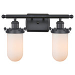 Innovations Lighting - Kingsbury 2-Light LED Bath Fixture, Matte Black, White - The Austere makes quite an impact. Its industrial vintage look transports you back in time while still offering a crisp contemporary feel. This sultry collection has a 180 degree adjustable swivel that allows for more depth of lighting when needed.