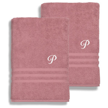 Denzi Bath Towels With Monogrammed Letter, Set of 2, P
