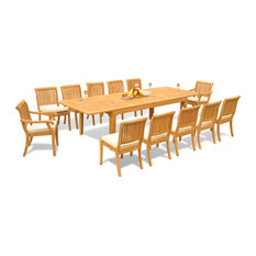 13-Piece Outdoor Teak Dining Set, 122" Extension Table, 12 Arbor Stacking Chair