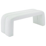 Meridian Furniture - Arc Upholstered Bench, White, Vegan Leather - Add impromptu seating in the bedroom, foyer, or beyond with his lovely white vegan leather bench. This handsome bench has unexpected curves and lines that make it a true work of art in any setting. The soft vegan leather combined with deep channel tufting make it comfortable for sitting while pulling on boots or taking off shoes in the entryway. Position it at the foot of the bed for holding blankets or other items within easy reach.