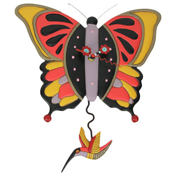 Allen Designs Flutterby Resin Butterfly Decorative Pendulum Wall Clock Home Dec