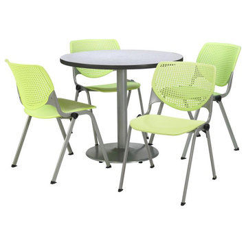 KFI Round 36" Dia. Pedestal Table - 4 Lime KOOL Chairs - Grey Top