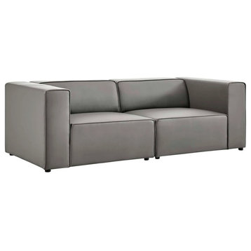Odette Gray Vegan Leather 2-Piece Sectional Sofa Loveseat