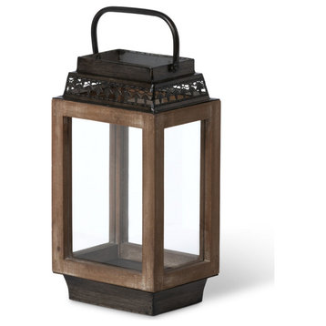 Small Rustic Outdoor Fir Wood and Galvanized Metal Cabin Lantern